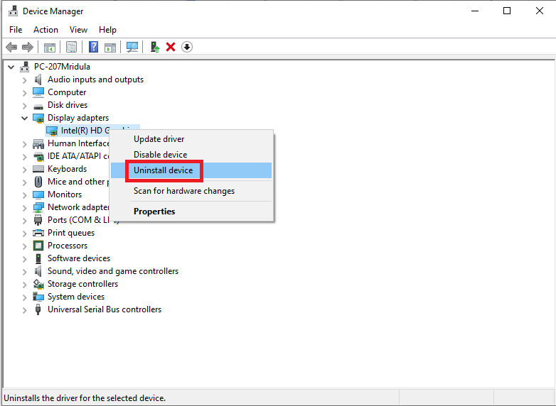 uninstalled graphics card from device manager