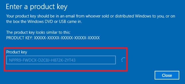 Enter product key