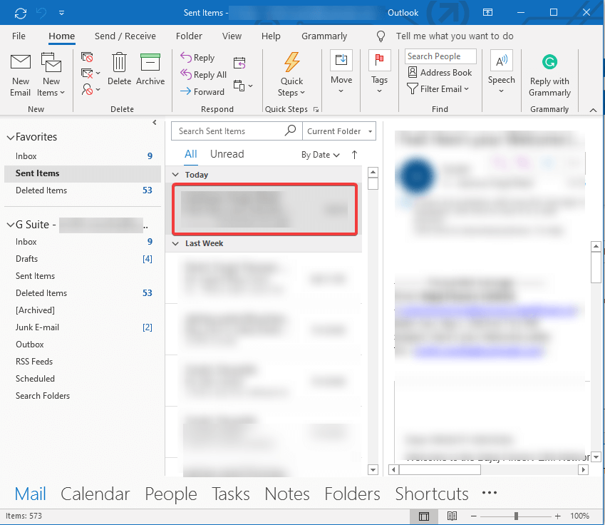 Outlook Mail box Sent items 1