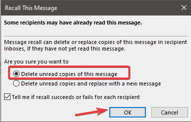 how to recall an email in outlook for one recipient