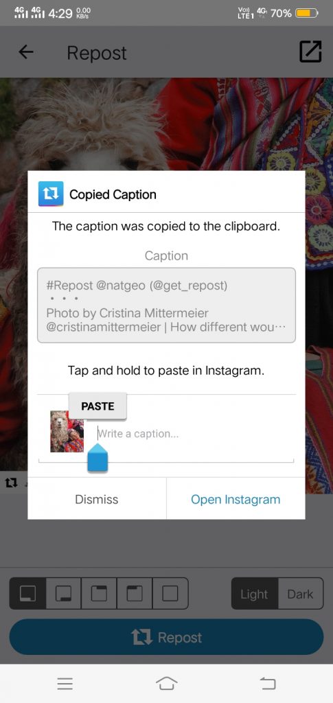 Repost for Instagram step3