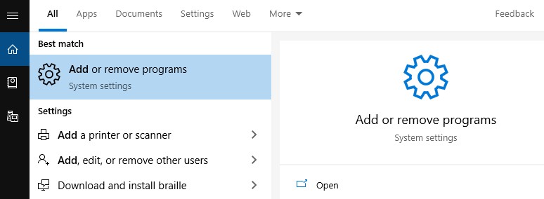 setting add or remove programs