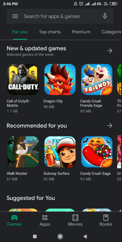 Google Play store Dark mode