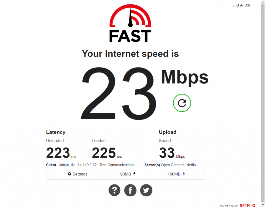 Fast.com internet speed test
