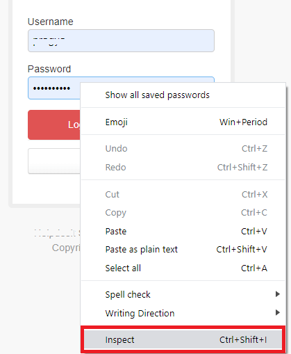 Click on Inspect