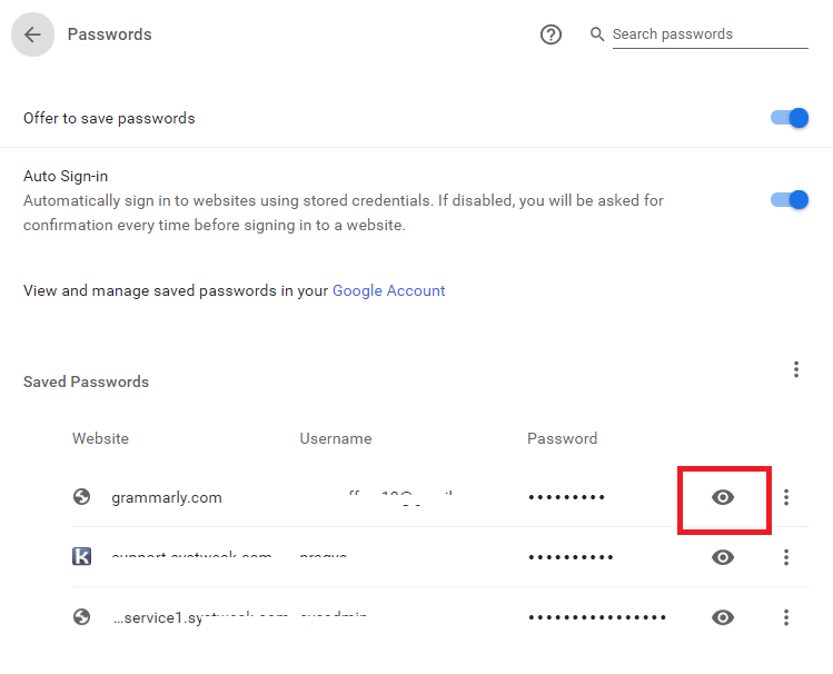 Click on the Eye Icon