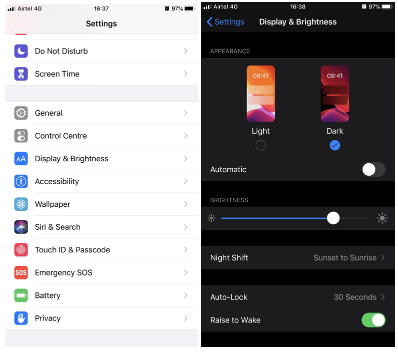 Dark mode iOS