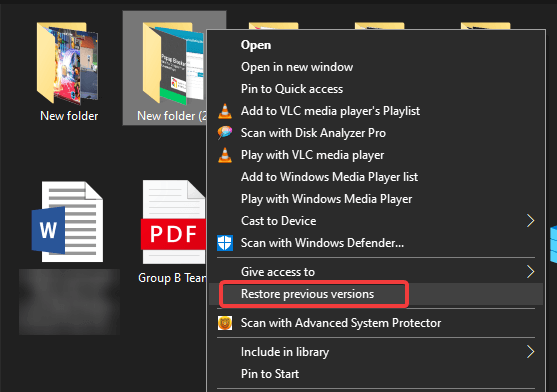 Restore Previous version folder
