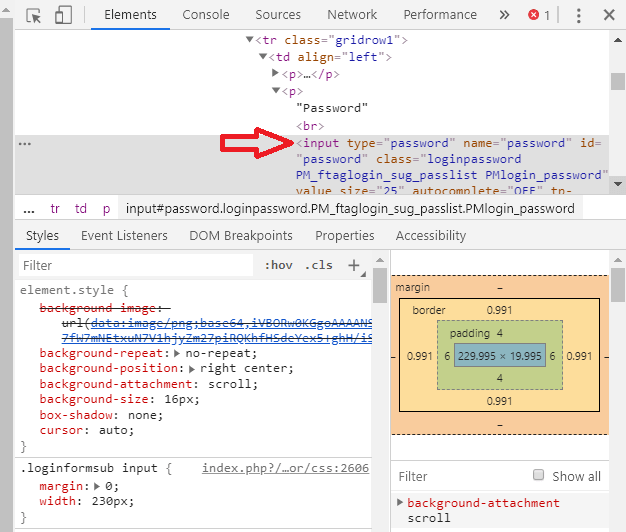 Search line stating as input type=password