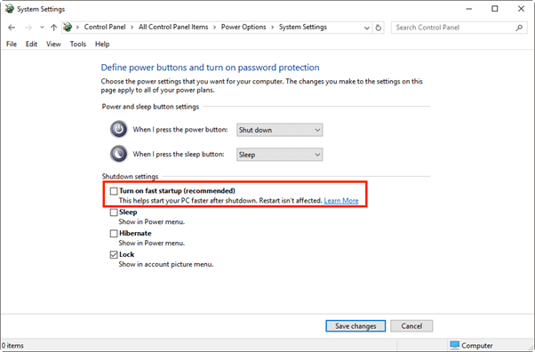 Turn Off Fast Startup