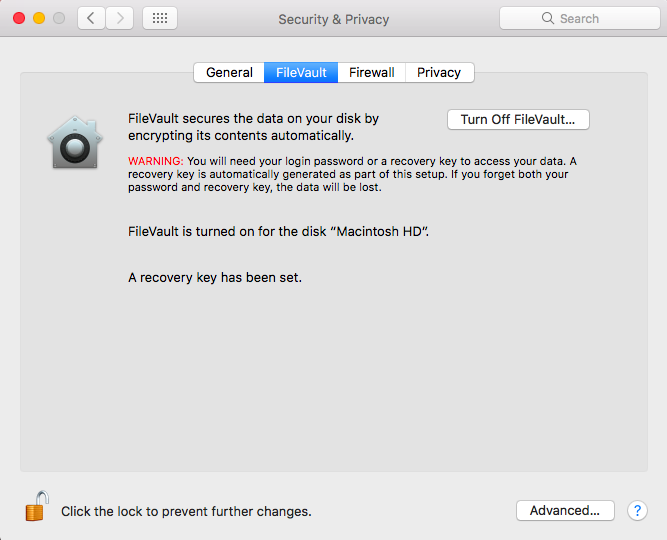 Turn Off FileVault