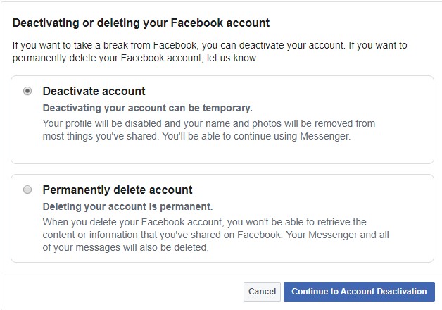 account deactivate