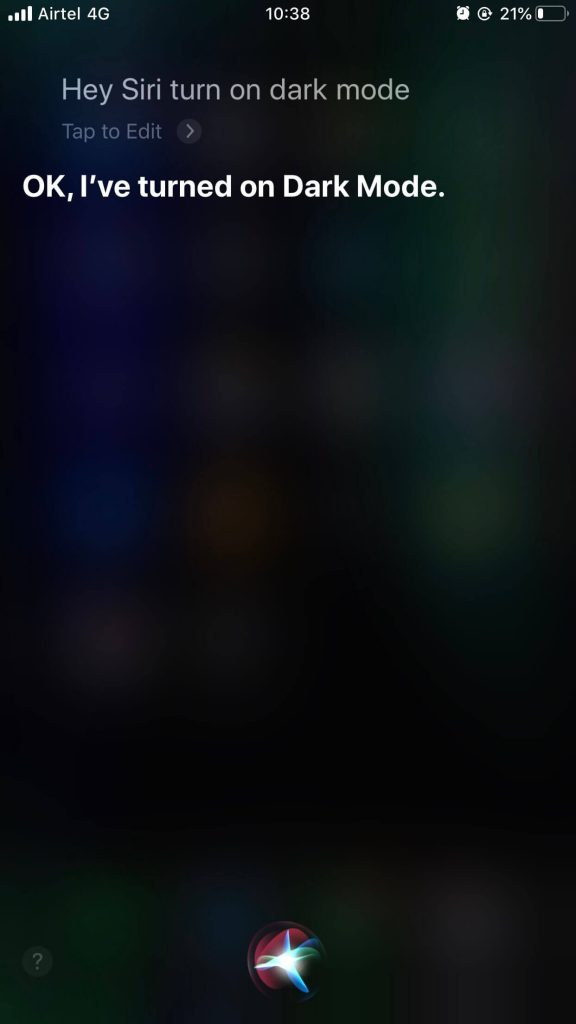 ios dark mode siri