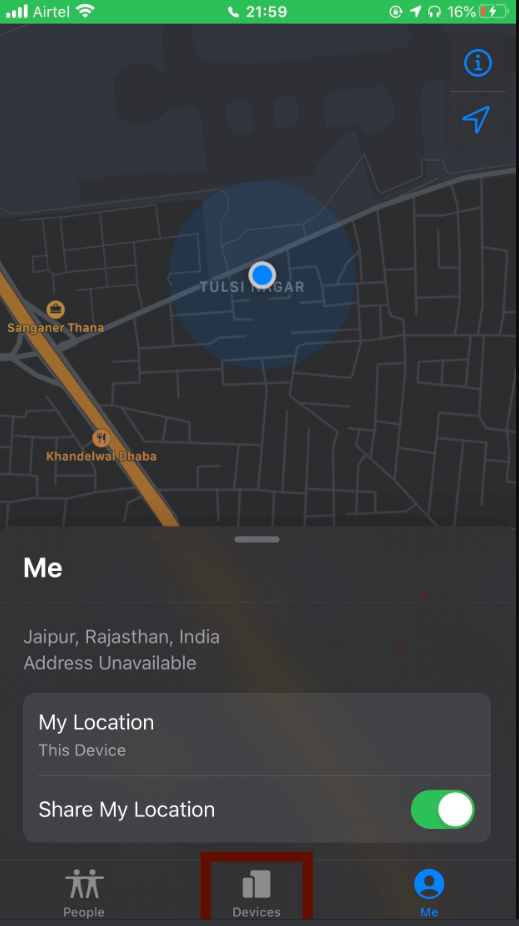 Find my Devices tab