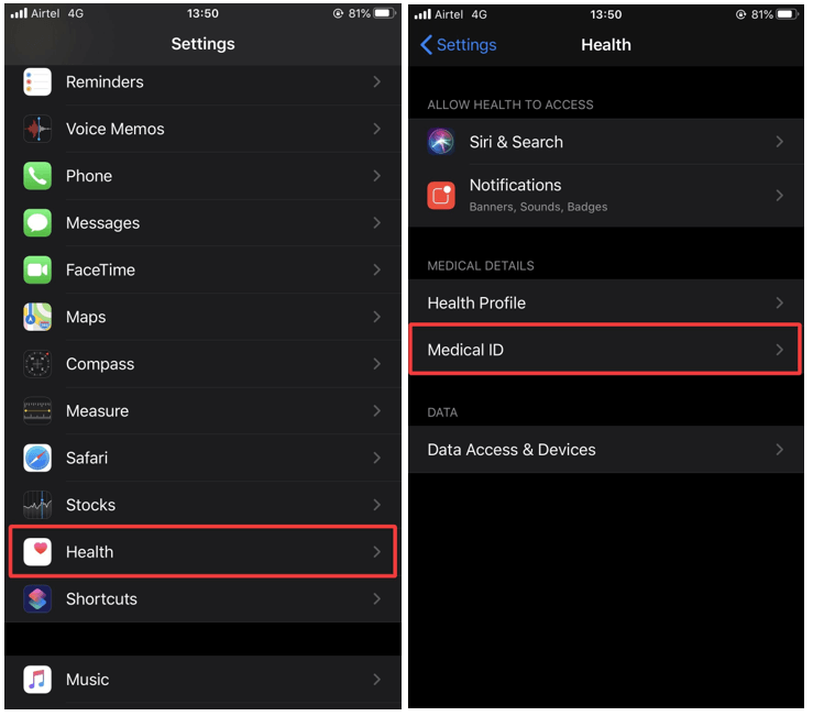 iPhone Health medical ID