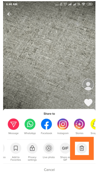 TikTok video delete