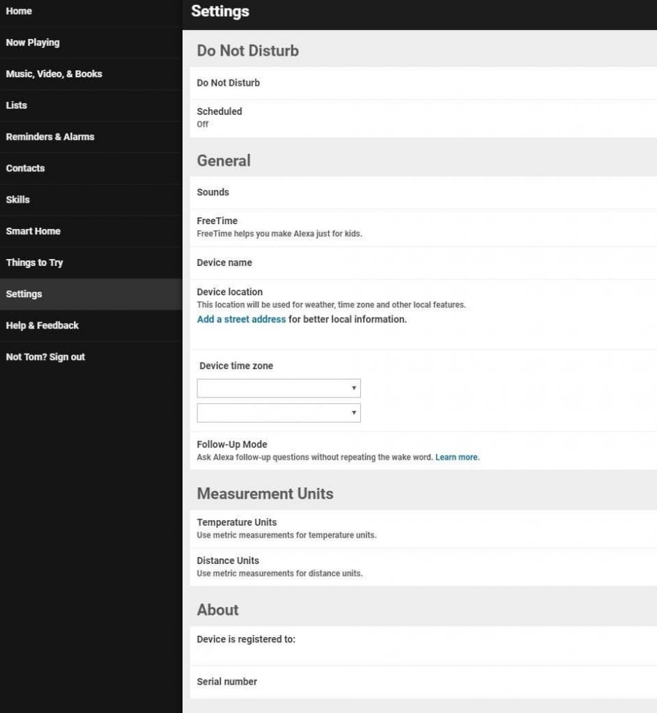 Amazon Alexa Settings