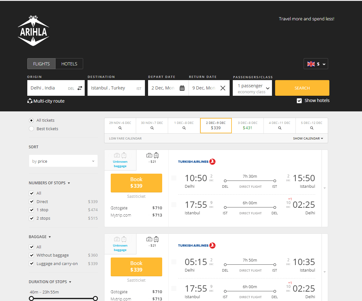 Arihla - best flight search sites