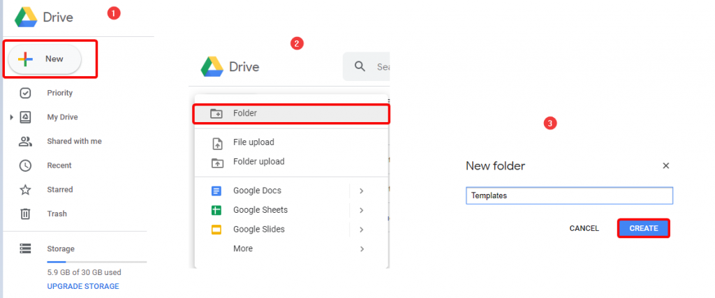 Google Sheets templates folder