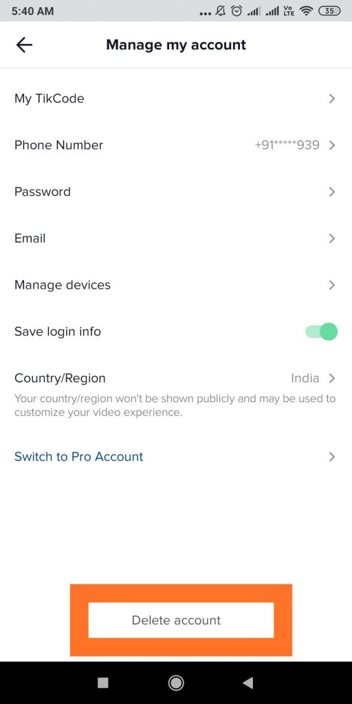 TikTok account delete