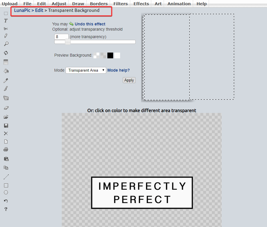 LunaPic Make image background transparent