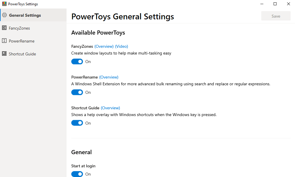 PowerToys general setting