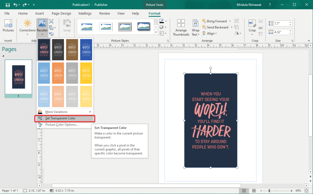 Publisher Make image background transparent