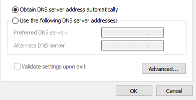 ethernet properties Dns