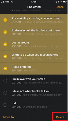 iphone delet notes