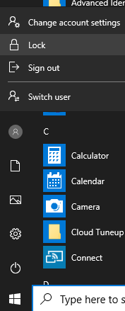 start menu lock screen