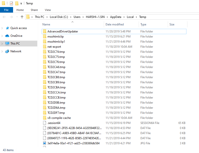 temporary files and folders