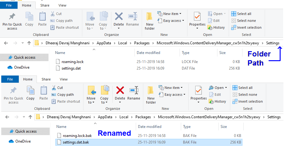 windows 10 spotlight reset rename