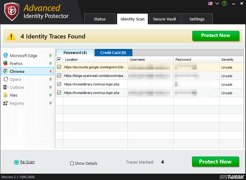 Advanced Identity Protector Traces Page