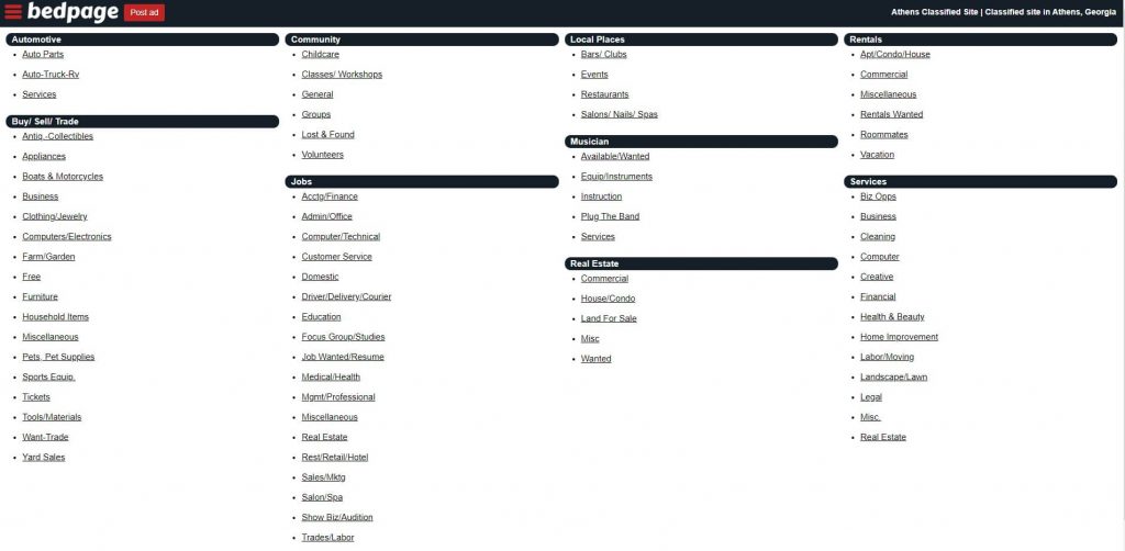 Bedpage - Craigslist similar websites