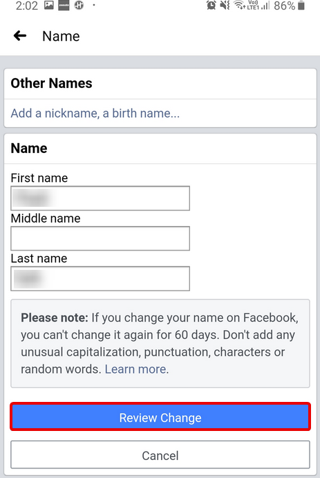 Facebook_Name change Update