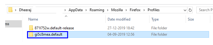 FireFox Error delete default profile
