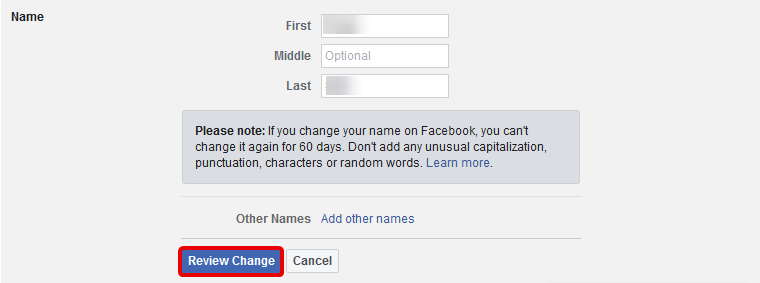 Name on Facebook