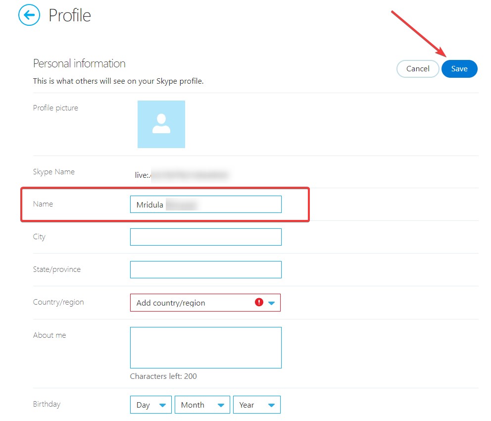 Skype user profile