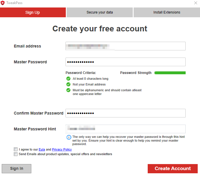 TweakPass Sign Up