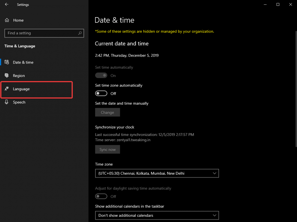 Windows 10 Language settings