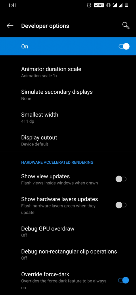 developers options - whatsapp dark mode