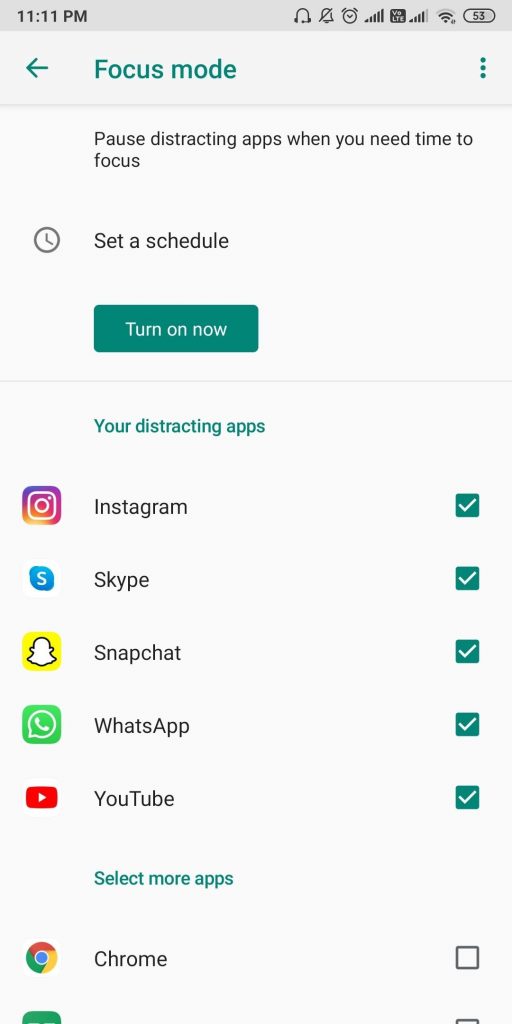 focus mode on android
