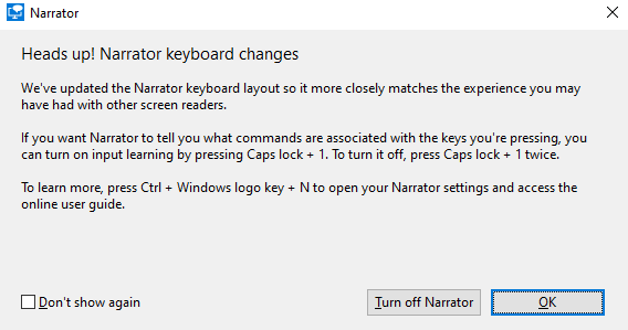 input learning - Windows Narrator