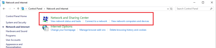 network and sharing center