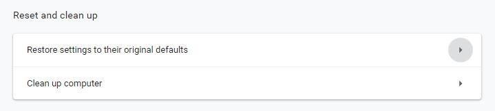 reset Google Chrome