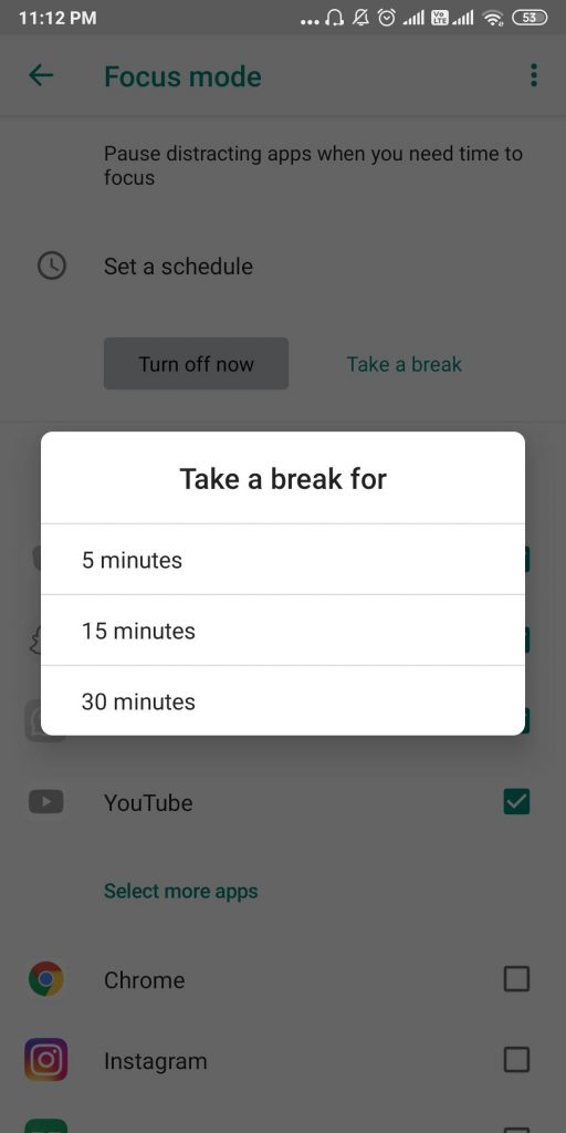 take break on focus mode