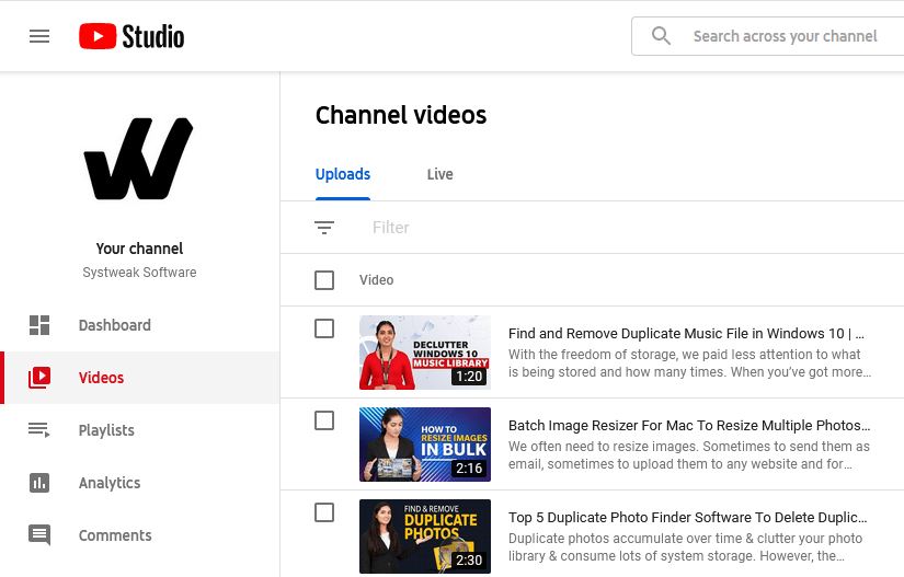 Channel videos