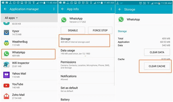 Clear WhatsApp Caches