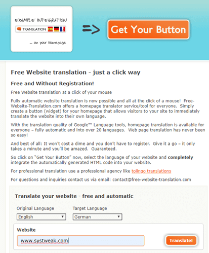 Free Website Translation