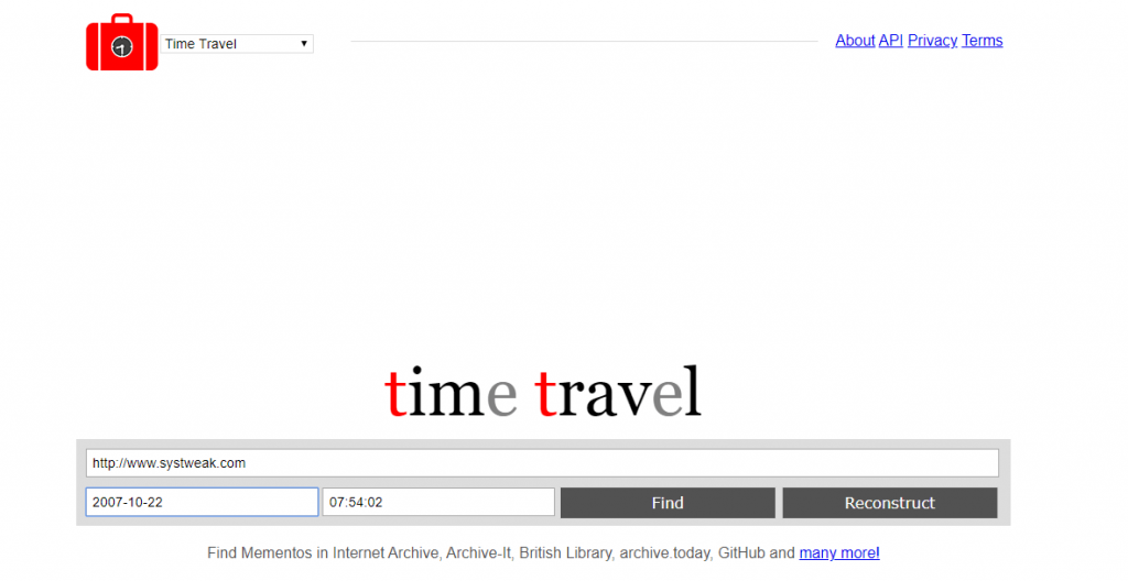 Memento Time Travel - Wayback Machine Alternative